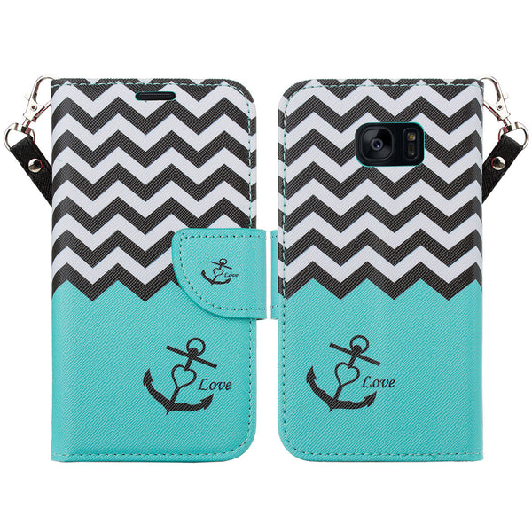 samsung galaxy s7 active leather wallet case - teal anchor - www.coverlabusa.com