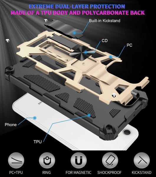ring car mount kickstand hyhrid phone case for samsung galaxy a32 5g - gold - www.coverlabusa.com