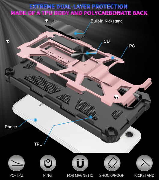 ring car mount kickstand hyhrid phone case for samsung galaxy a32 5g - rose gold - www.coverlabusa.com