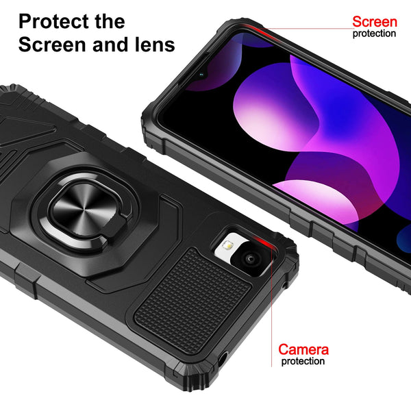 ring car mount kickstand hyhrid phone case for tcl 30z/30 le - black - www.coverlabusa.com