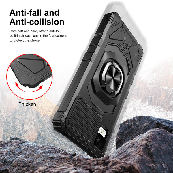 ring car mount kickstand hyhrid phone case for tcl 30z/30 le - black - www.coverlabusa.com