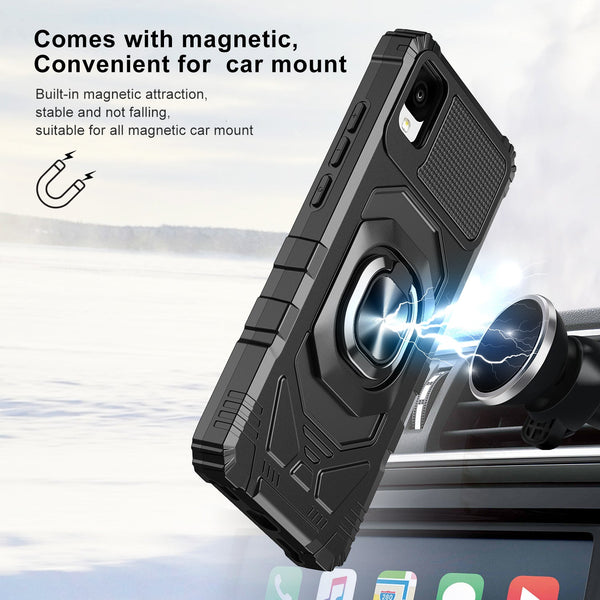 ring car mount kickstand hyhrid phone case for tcl 30z/30 le - black - www.coverlabusa.com