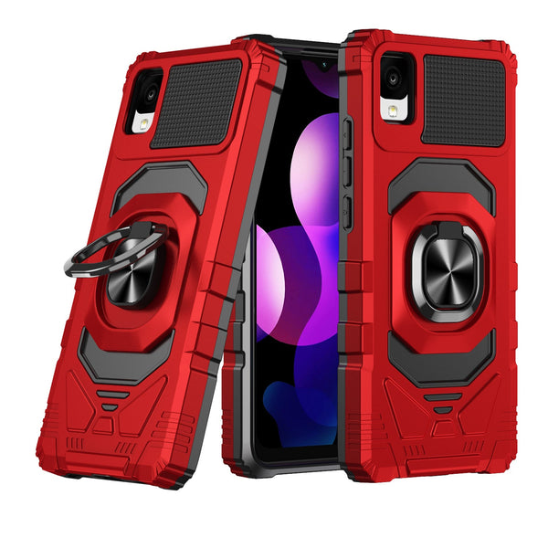 ring car mount kickstand hyhrid phone case for tcl 30z/30 le - red - www.coverlabusa.com