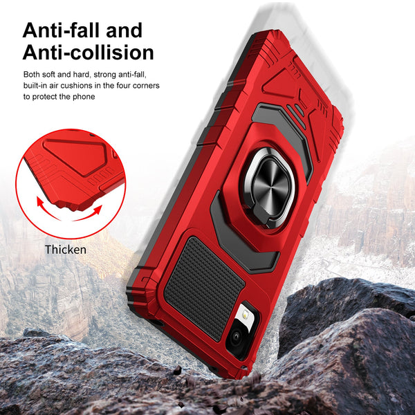 ring car mount kickstand hyhrid phone case for tcl 30z/30 le - red - www.coverlabusa.com