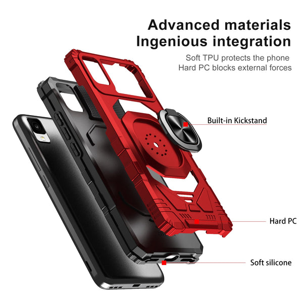 ring car mount kickstand hyhrid phone case for tcl 30z/30 le - red - www.coverlabusa.com