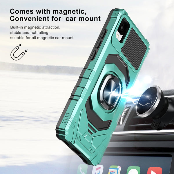 ring car mount kickstand hyhrid phone case for tcl 30z/30 le - teal - www.coverlabusa.com