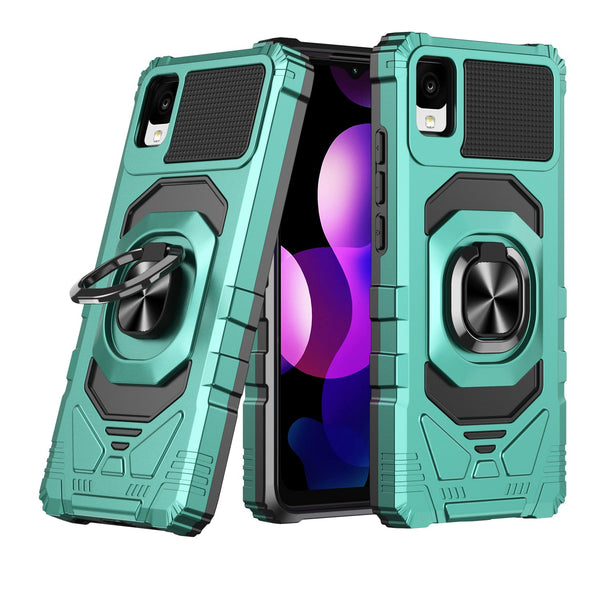 ring car mount kickstand hyhrid phone case for tcl 30z/30 le - teal - www.coverlabusa.com