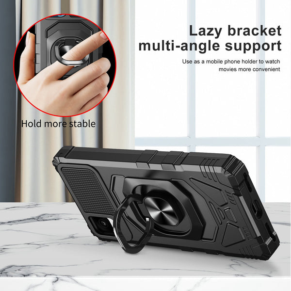 ring car mount kickstand hyhrid phone case for tcl 30z/30 le - black - www.coverlabusa.com