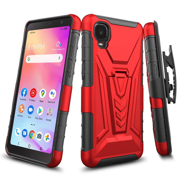 holster kickstand hyhrid phone case for tcl a3 - red - www.coverlabusa.com