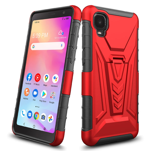 holster kickstand hyhrid phone case for tcl a3 - red - www.coverlabusa.com