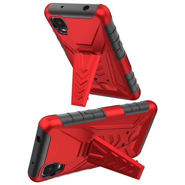 holster kickstand hyhrid phone case for tcl a3 - red - www.coverlabusa.com