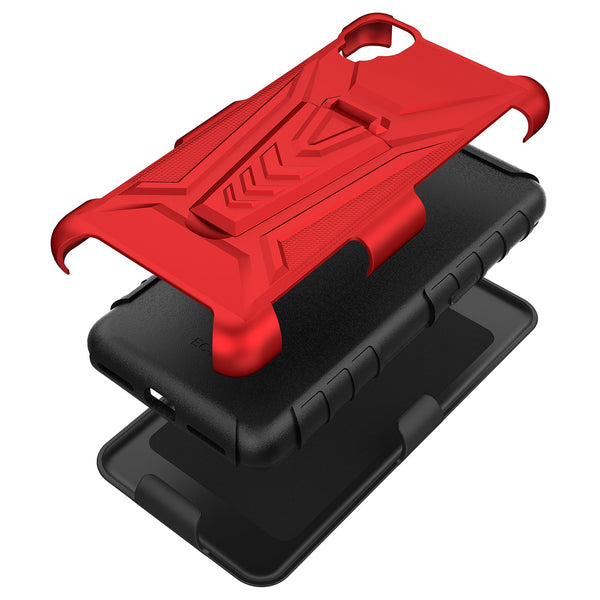 holster kickstand hyhrid phone case for tcl a3 - red - www.coverlabusa.com