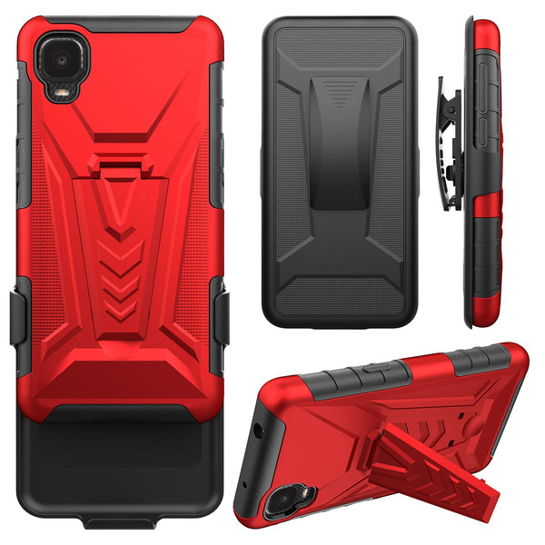 holster kickstand hyhrid phone case for tcl a3 - red - www.coverlabusa.com