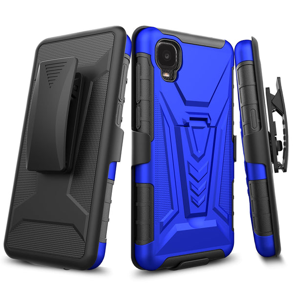 holster kickstand hyhrid phone case for tcl a3 - blue - www.coverlabusa.com