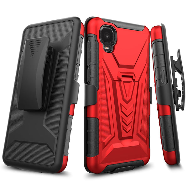 holster kickstand hyhrid phone case for tcl a3 - red - www.coverlabusa.com