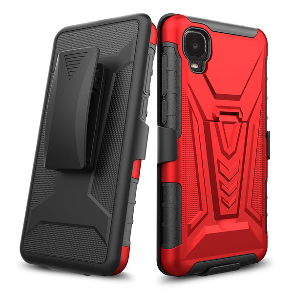 holster kickstand hyhrid phone case for tcl a3 - red - www.coverlabusa.com