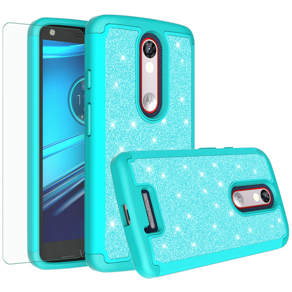 Motorola Droid Turbo 2 Glitter Hybrid Case - Teal - www.coverlabusa.com