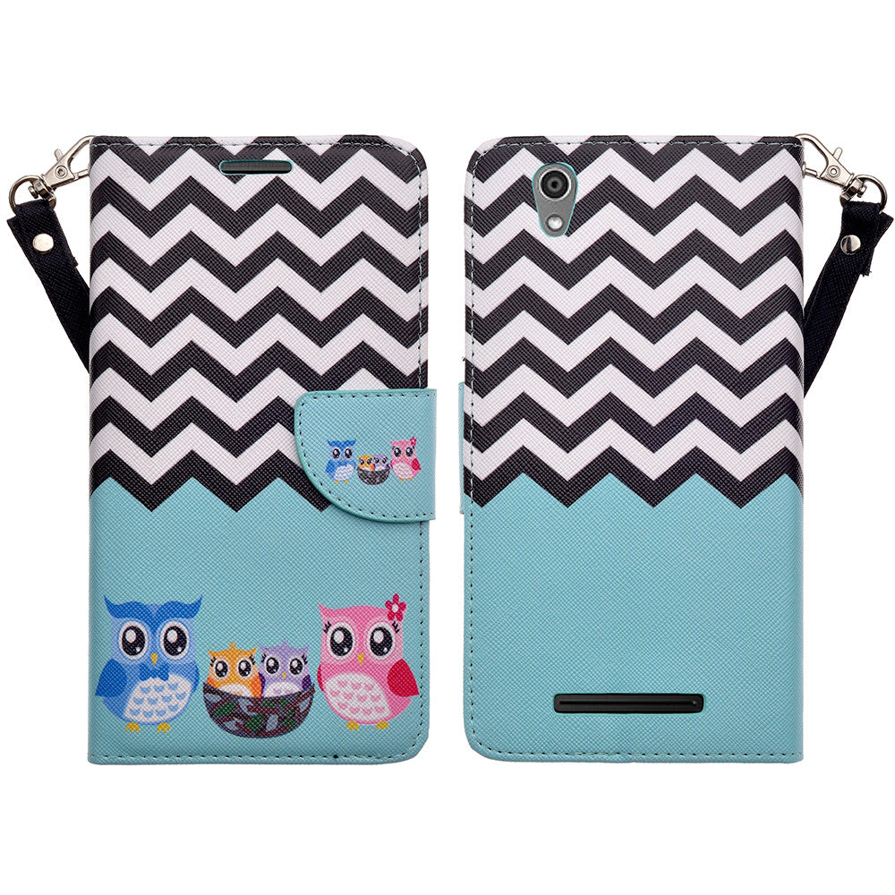 ZTE ZMAX leather wallet case - teal owl family - www.coverlabusa.com