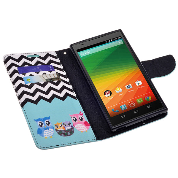ZTE ZMAX leather wallet case - teal owl family - www.coverlabusa.com