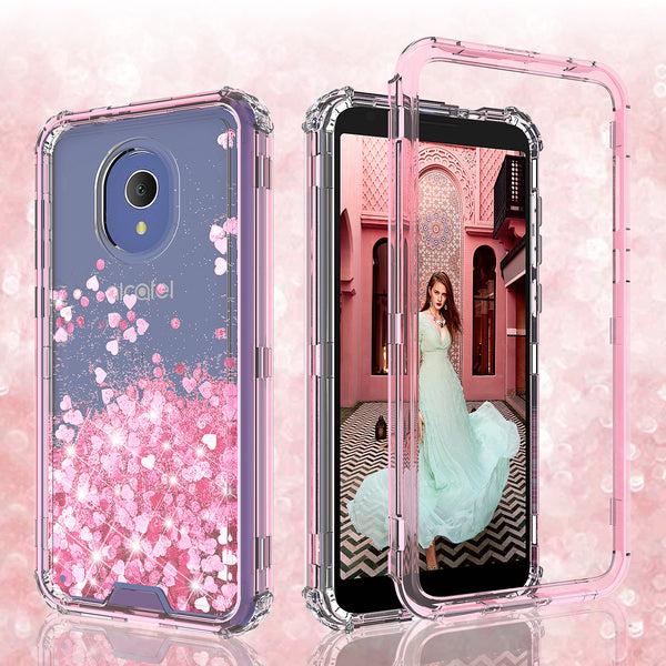 hard clear glitter phone case for alcatel 1x evolve - pink - www.coverlabusa.com