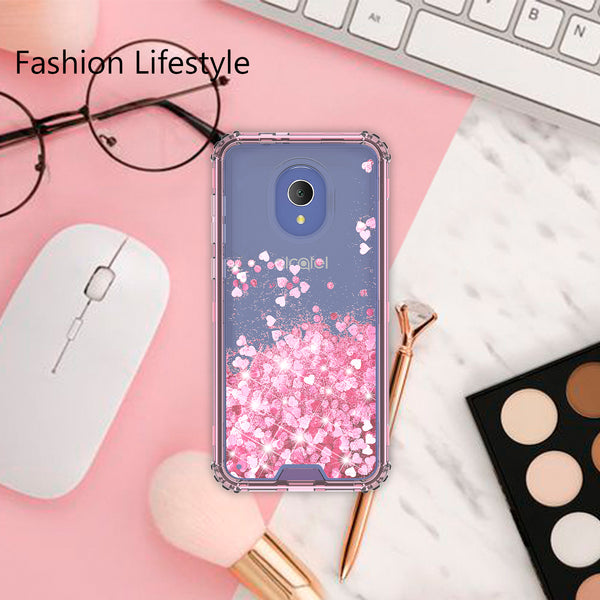 hard clear glitter phone case for alcatel 1x evolve - pink - www.coverlabusa.com