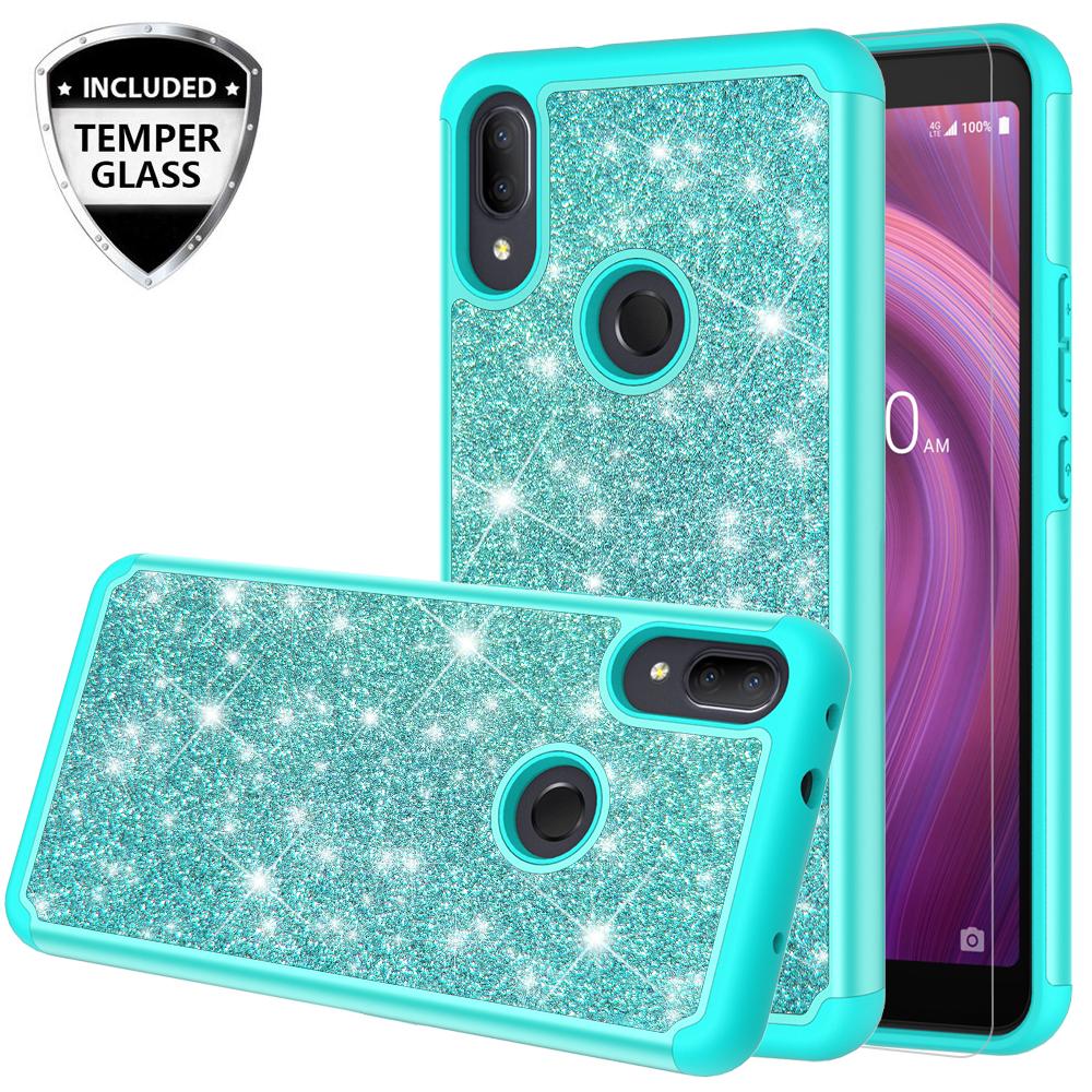 Alcatel 3V (2019) Glitter Hybrid Case - Teal - www.coverlabusa.com