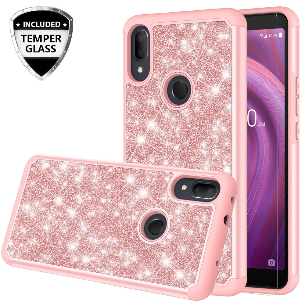 Alcatel 3V (2019) Glitter Hybrid Case - Rose Gold - www.coverlabusa.com
