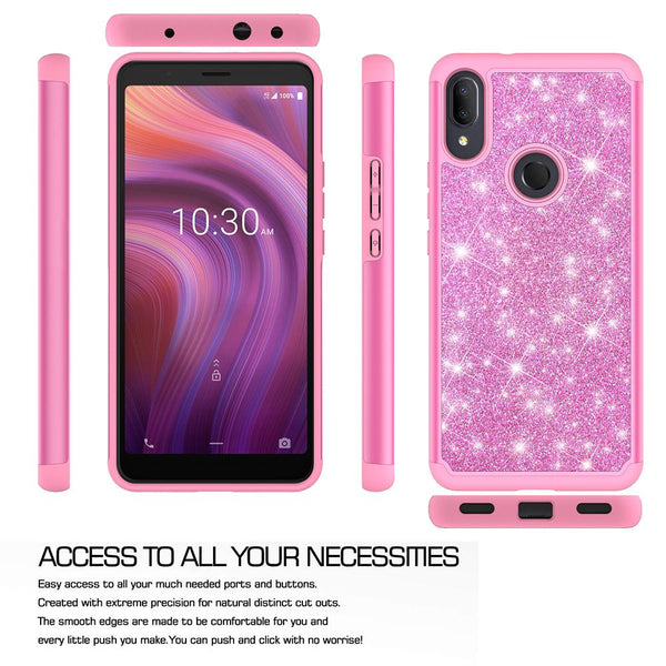 Alcatel 3V (2019) Glitter Hybrid Case - Hot Pink - www.coverlabusa.com