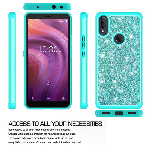 Alcatel 3V (2019) Glitter Hybrid Case - Teal - www.coverlabusa.com