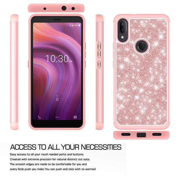Alcatel 3V (2019) Glitter Hybrid Case - Rose Gold - www.coverlabusa.com