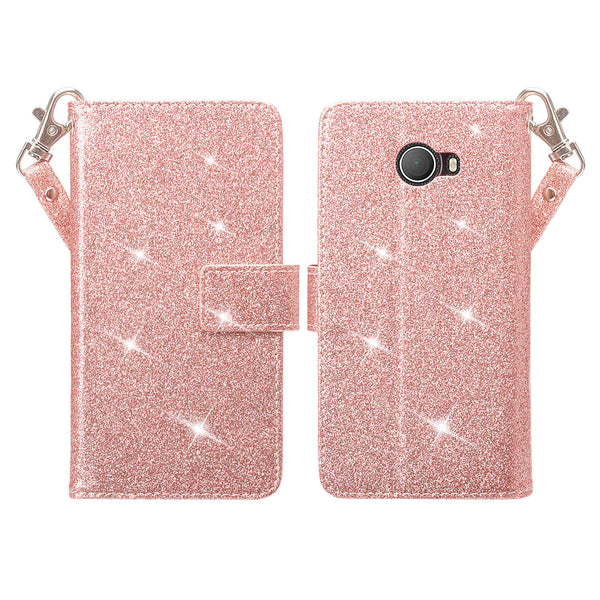 Alcatel Fierce XL2 Glitter Wallet Case - Rose Gold - www.coverlabusa.com