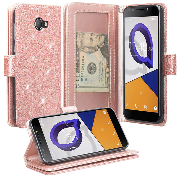 Alcatel Fierce XL2 Glitter Wallet Case - Rose Gold - www.coverlabusa.com
