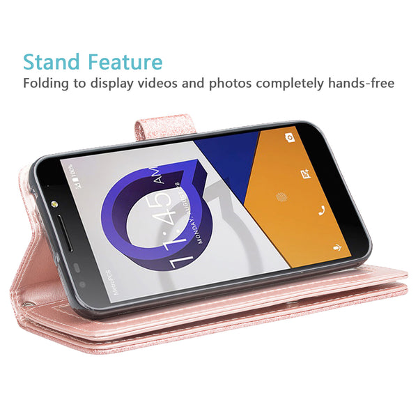 Alcatel Fierce XL2 Glitter Wallet Case - Rose Gold - www.coverlabusa.com