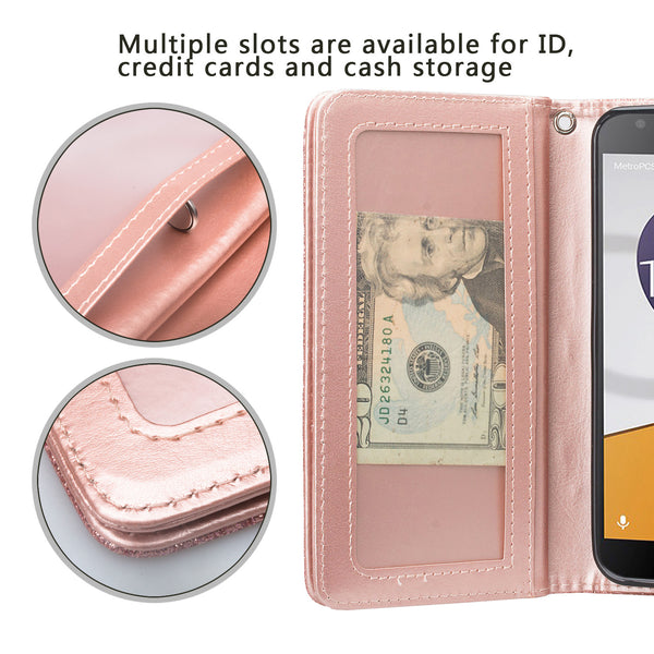 Alcatel Fierce XL2 Glitter Wallet Case - Rose Gold - www.coverlabusa.com