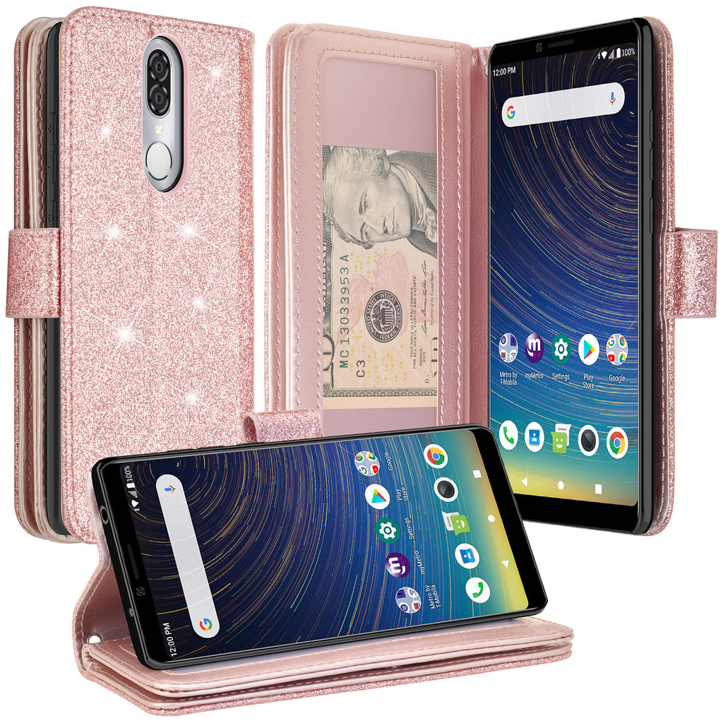 Coolpad Legacy Glitter Wallet Case - Rose Gold - www.coverlabusa.com