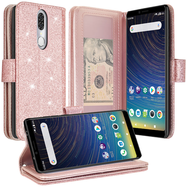Coolpad Legacy Glitter Wallet Case - Rose Gold - www.coverlabusa.com