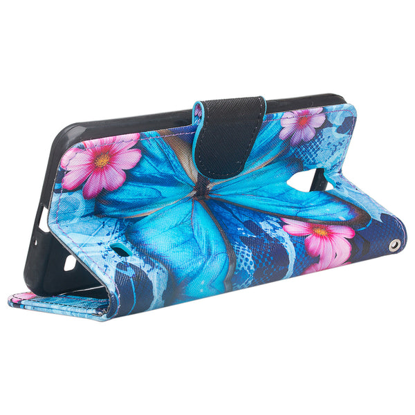 samsung galaxy mega 2 leather wallet case - blue butterfly - www.coverlabusa.com