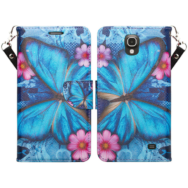 samsung galaxy mega 2 leather wallet case - blue butterfly - www.coverlabusa.com