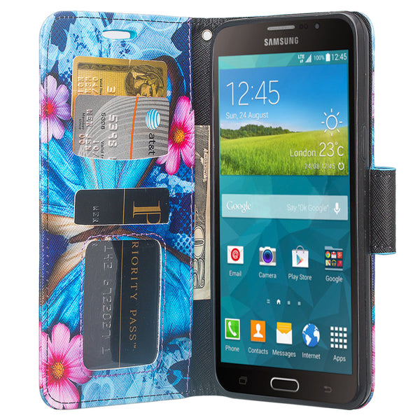 samsung galaxy mega 2 leather wallet case - blue butterfly - www.coverlabusa.com