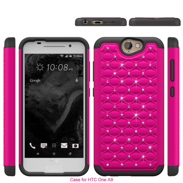 HTC One A9 Rhinestone Case - Hot Pink/Black - www.coverlabusa.com