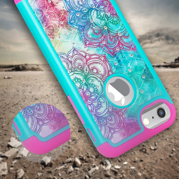 apple iphone 7 case crystal rhinestone - teal flower - www.coverlabusa.com