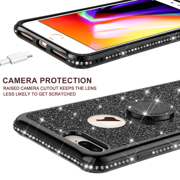 apple iphone 7 plus glitter bling fashion 3 in 1 case - black - www.coverlabusa.com