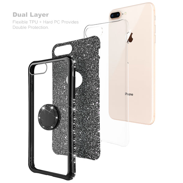 apple iphone 7 plus glitter bling fashion 3 in 1 case - black - www.coverlabusa.com