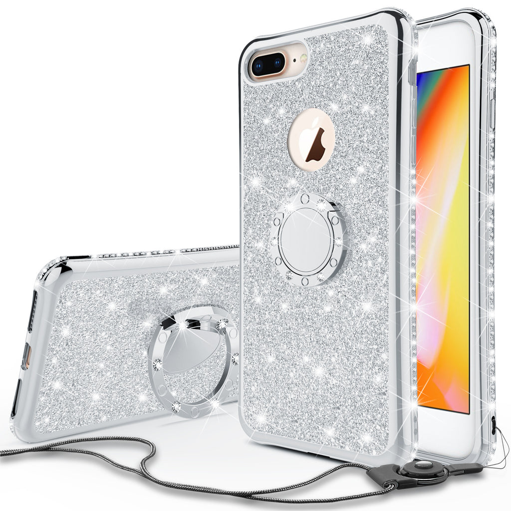 apple iphone 7 glitter bling fashion 3 in 1 case - silver - www.coverlabusa.com