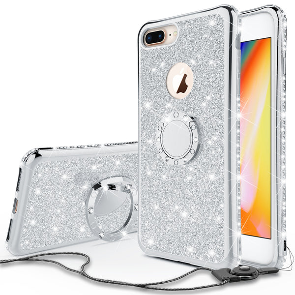 apple iphone 7 glitter bling fashion 3 in 1 case - silver - www.coverlabusa.com
