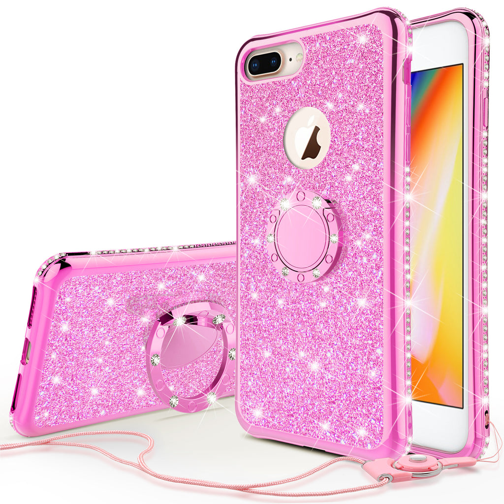 apple iphone 7 glitter bling fashion 3 in 1 case - hot pink - www.coverlabusa.com