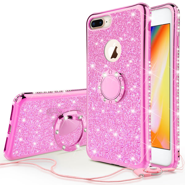 apple iphone 7 glitter bling fashion 3 in 1 case - hot pink - www.coverlabusa.com