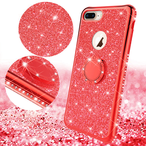 apple iphone 7 glitter bling fashion 3 in 1 case - red - www.coverlabusa.com