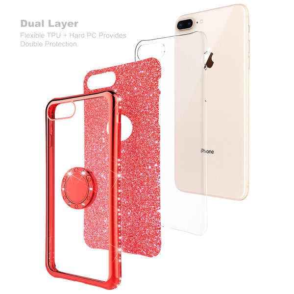 apple iphone 7 glitter bling fashion 3 in 1 case - red - www.coverlabusa.com