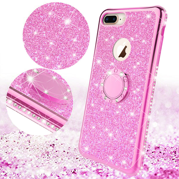apple iphone 7 plus glitter bling fashion 3 in 1 case - hot pink - www.coverlabusa.com